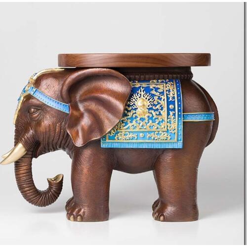 50CM large # Limited Edition- Luxury art home office business # Gold-plated Thailand Indian elephant small stool Copper artwork