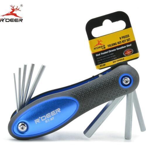 RDEER 8Pcs Folding Hex Key Screwdriver Set Heat Treated CR-V 1.5-8mm Spanner Wrench Hand Tools