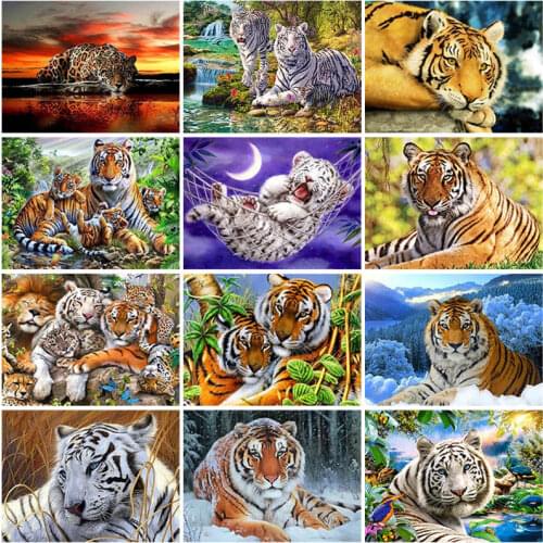DIY Tiger 5D Diamond Painting Full Square Drill Animal Diamond Embroidery Cross Stitch Mosaic Kits Wall Art Home Decor