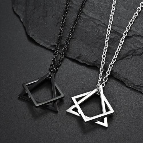 Trendy Square Triangle Interlocking Pendant Necklace For Men Boys Teens Simple Geometric Pendant Chains For Men Fashion Jewelry