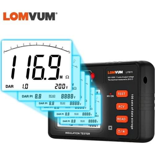 LOMVUM Digital Insulation Resistance Tester 500V 1000MΩ Resistance Meter Smart Electrician Tool Backlit Earth Ground Voltmeter