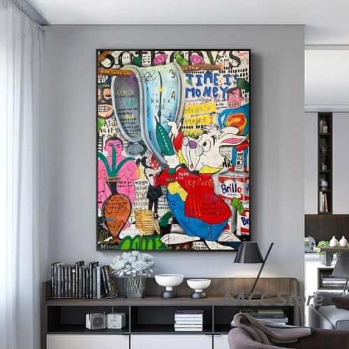 Anime Style Graffiti Art Rabbit Canvas Painting Animals Pop Wall Poster and Print Picture for Room Home One Piece Decoration