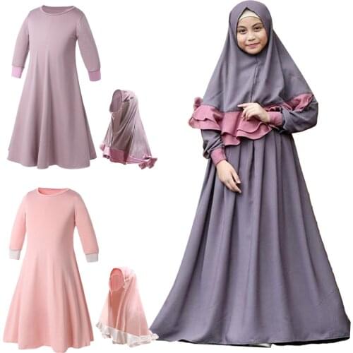 Two Pieces Sets Traditional Kids Clothing Fashion Child Abaya Muslim Girl Dress Jilbab and Abaya Islamic Children Hijab Dresses