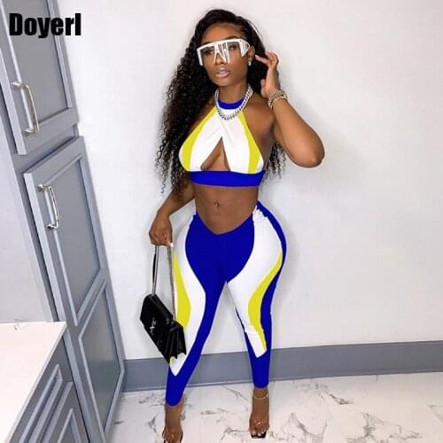 Summer Sport Two Piece Set for Women Sweat Suits Halter Crop Top and Leggings Pant Suits Set Sexy Tracksuit Women Jogging Femme