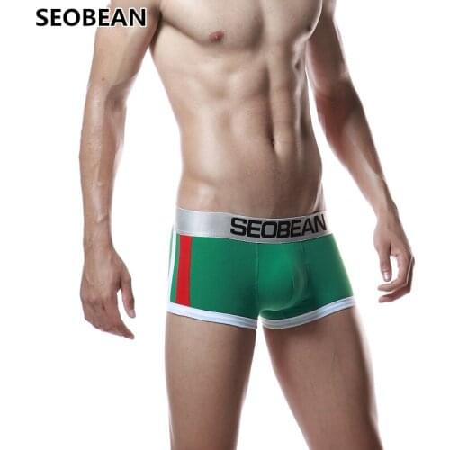 SEOBEAN Mens Underwear Fashionable Patchwork Cotton Low Waist Fashion Personality U-pouch Bag Push Up Sexy Boxers