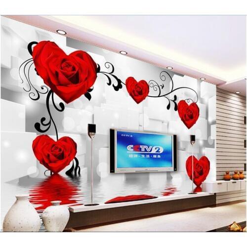 Custom mural 3d wallpaper heart-shaped rose reflection background home decor photo wallpaper for walls 3 d living room
