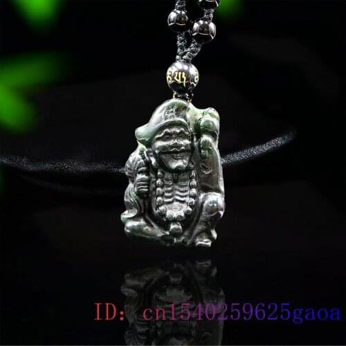 Jade Buddhism Pendant Necklace Gifts Natural Charm Obsidian Carved Chinese Fashion Black Green Amulet Jewellery Gemstone