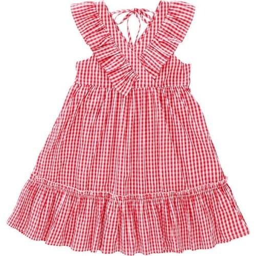 2021 new summer girls dress plaid dress children sleeveless beach skirt