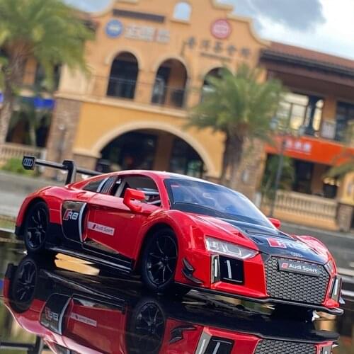 New 1:24 Simulation Audi R8 Sports Car Metal Car Model Decoration Light Alloy Car Model Toy Car Model Boyfriend Gift Collection