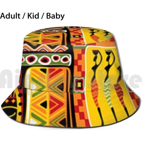 Colorful African Pattern Print Collage Bucket Hat Adult kid baby Beach Sun Hats Motherland Safari Jungle Africa African