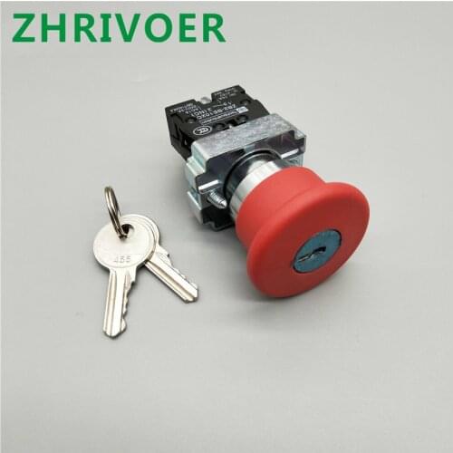 40mm XB2-BS142C XB2-BT42C NC N/C with Key Red Mushroom Emergency Stop Push Button Switch 600V 10A