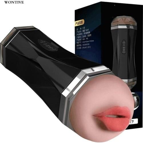 Rechargeable Hands Free Male Masturbator Two-head Oral Sex Artificial Vagina Real Pussy Sex Toys for Men Sex Products