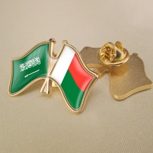 Saudi Arabia and Madagascar Crossed Double Friendship Flags Lapel Pins Brooch Badges
