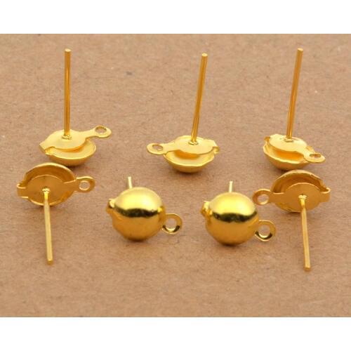 100pcs Gold/Silver/Rhodium/Kc Gold Half Ball Stud Earring Pins Band loop Ear Base 4/6/8/10mm for Earrings DIY Jewelry Making