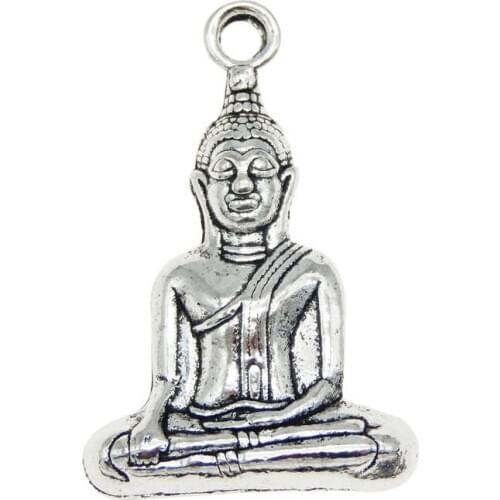 Julie Wang 5PCS Buddha Statue Charms Alloy Antique Silver Color Buddhism Earrings Bracelet Jewelry Making Pendant Accessory