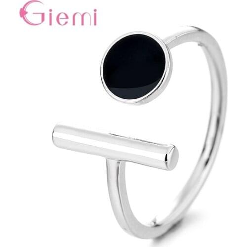 Simple 925 Sterling Silver Bars Opening Rings For Women Men Adjustable Size Round Enamel Finger Rings Jewelry Supplies Gift