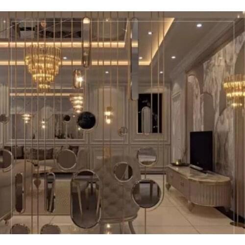 Light luxury stainless steel screen middle mirror panel partition living room dining room decoration