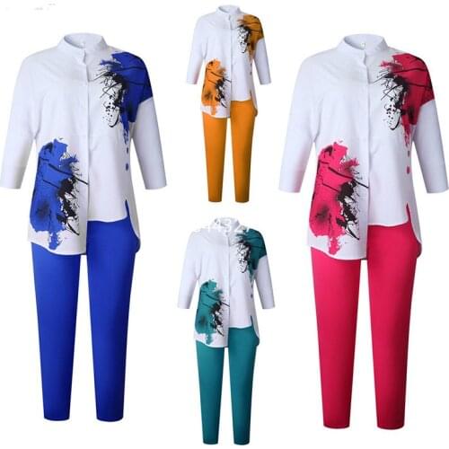 African Women Sets Print Long Sleeve Blazer T-shirt Pants Suits Office Lady Elegant 2 Piece Set Business Outfits Africa Clothing