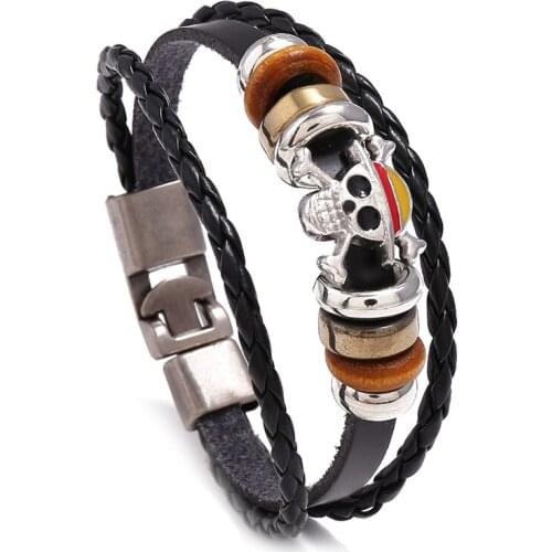 WANGAIYAO new hemp rope braided punk leather couple bracelet simple fashion personality multi-layer ghost head pair buckle men a