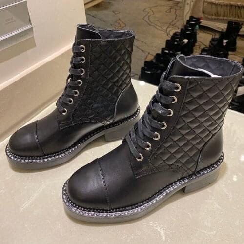 Hot Sell Womens Boots Outdoor Genuine Leather Ankle Shoes High Quality Autumn/Winter Womens Shoes Luxury Brands Lace-up Boots