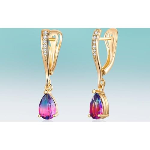 New Luxury Gold Dangle Colorful Water Drop Earrings Hanging Cubic Zirconia Earrings for Women Jewelry Delicate Gift Brincos