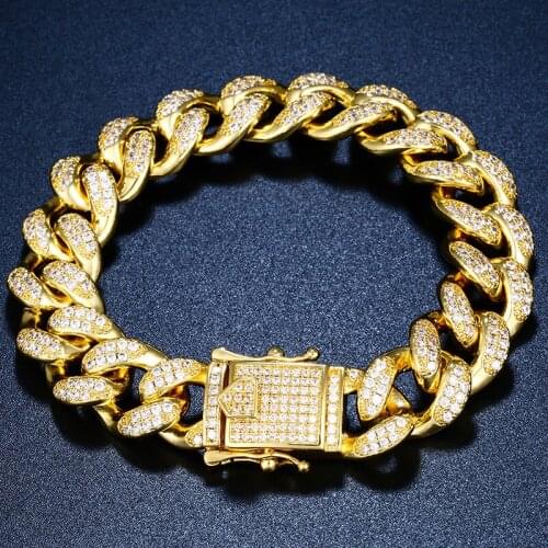 Top Quality 12mm Bracelets Iced Out Chain Zirconia Bracelet For Women Men’s Gold Silver Color Bracelet