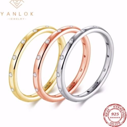 YANLOK 3 Color Simple Trendy Ring 925 Sterling Silver Exquisite Simplicity FInger Rings For Women Gold Color Wedding Jewelry