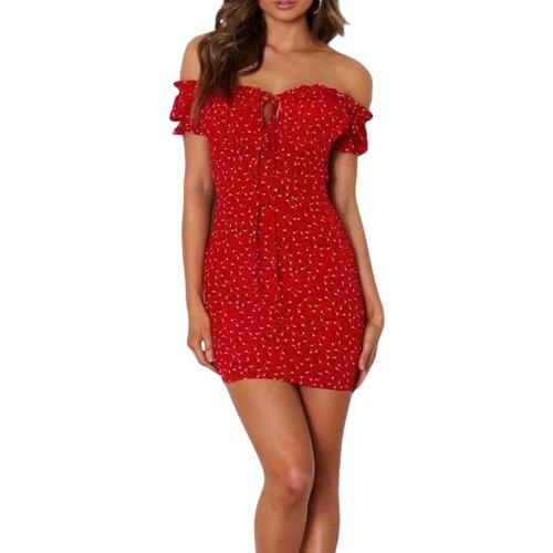 2021 New Women’s One Off Shoulder Bodycon Dress Sexy Backless Short Sleeve Tie Up Front Floral Print Mini Club Dress