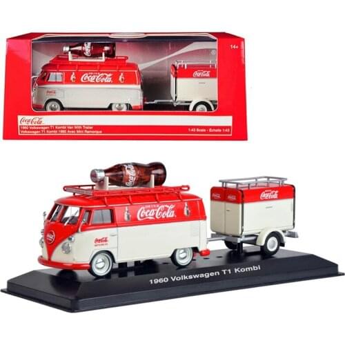 1/43 alloy casting car model Coke 1960 VW T1 freight car model with trailer High-end collection holiday gifts