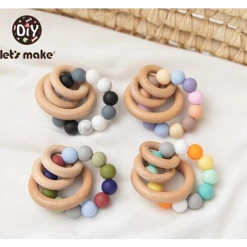 LetS Make Baby Teether Toys 1PC Wooden Teething Silicone Beads Rings BraceletDIY Private Personalized Babys Name Newborn Care