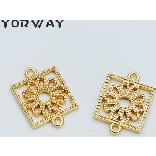 10pcs/Lot Gold Plated Brass Floral Charm Connectors 15x11mm, Filigree Hollow Flower Pendants, Lead Nickel Free (GB-355)