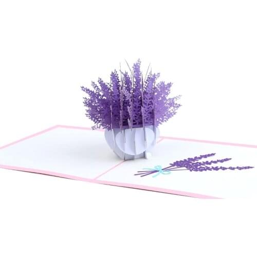 10pcs Wholesale 3D Handmade Pink Cover Lavender Paper Greeting Card PostCard Birthday Party Girlfriend Valentines Day Gift