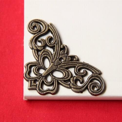 2PCS Butterfly corner piece home decoration metal stickers antique patch ancient classical angle wood box corner
