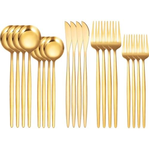 20Pcs Gold Dinnerware Stainless Steel Cutlery Set Knives Cake Fork Spoons Dinner Flatware Set Kitchen Silverware Tableware