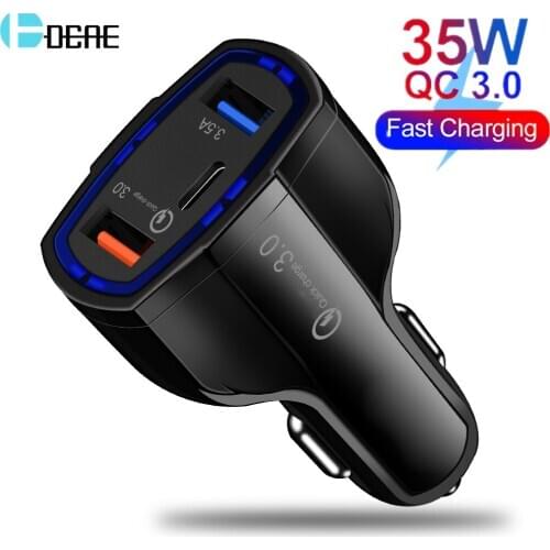 35W 3 USB Car Charger Quick Charge 3.0 QC3.0 Universal Type C Fast Charging For iPhone 12 Pro 11 XS XR X 8 Xiaomi Huawei Samsung