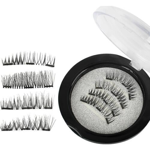 4pcs Soft Natural Fashion Lashes 3D Three Magnetic False Eyelashes No Glue Ultra-Thinner Magnet Eye Lashes Extension Tools