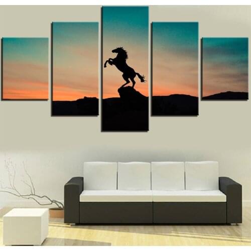 5 Pieces Horse Canvas Pictures Sunset Landscape Painting Animal Posters Wallpaper For Home Decor Artwork Wall Stickers