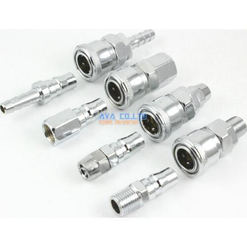 8 Pcs 1/4" Pneumatic Air Compressor Hose Quick Coupler Plug Socket Connector Set