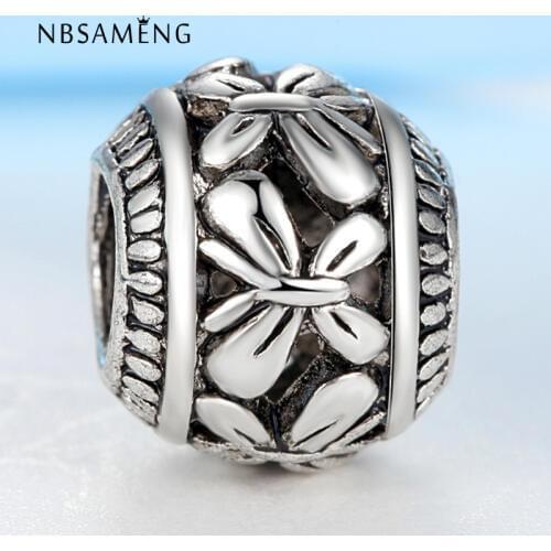 Free shipping Butterfly Silver Plated Bead Fashion Round Charm Beads Fit Women DIY Chain Bracelets & Bangles