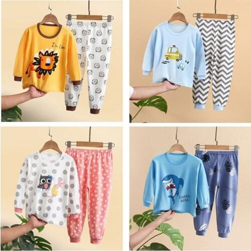 2-12T Childrens Pajamas Sets Autumn Kids Boys Animal Lion Crocodile Cotton Nightwear Baby Girls Stripe Long Sleeve Home Clothes