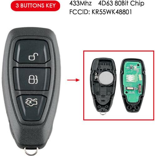 For Ford Focus Fiesta C-Max 2016 2017 Remote Key Fob 433MHz 4D63 KR55WK48801