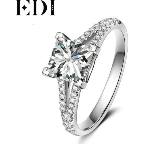 EDI Elegant 1CT Princess Cut Moissanites Soild White Gold Lab Grown Diamond Rings For Women Jewelry Free Engrave