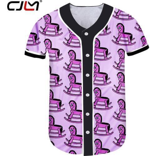 CJLM Hot Sale Mens Tshirt Wholesale 3D Full Printed Baseball Shirt Purple Wooden Horse Geometric Arrangement Man T-shirt