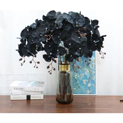 Artificial Butterfly Orchid 100Cm Black Silk High Quality Butterfly Moth Phalaenopsis Fake Flower Wedding Christams Home Decor