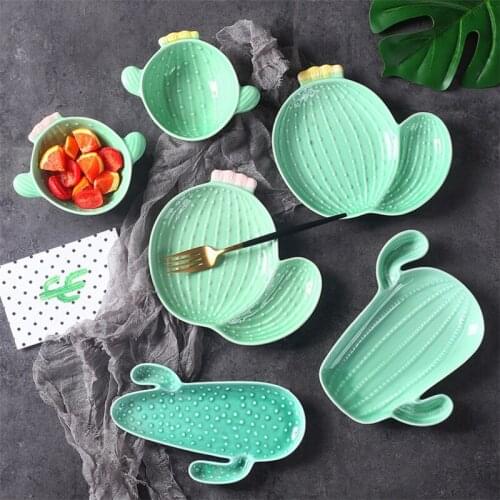 Ceramic Cactus Dinner Plate Snack Dessert Plate Fruit Bowl Jewelry Storage Tray Microwave Oven Baking Dish Decorative Tableware