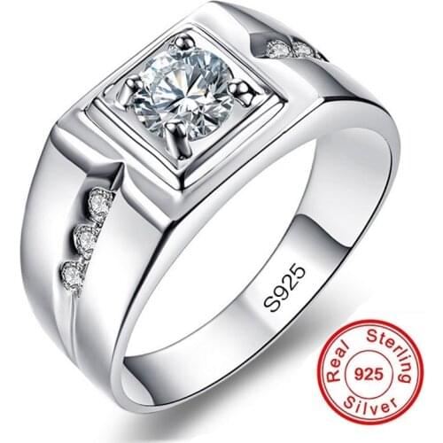 Fashion Solitaire male ring 925 Sterling silver 0.5ct AAAAA cz stone Engagement Wedding Band Rings for men Luxury Party Jewelry