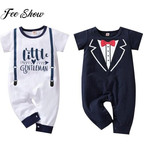 Newborn Baby Boys Romper Toddler Baby Gentleman 1st Birthday Baptism Bodysuit Infant Cotton Jumpsuits for 0-18 Month Babies