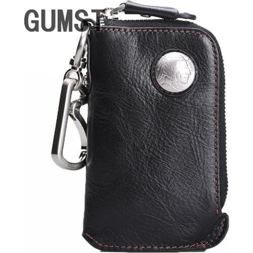 Mens Car Keys Wallets Genuine Cowhide Leather Male Key Holder Organizer Housekeeper Keychain Purse Key Ring Bag Keys Case Pouch