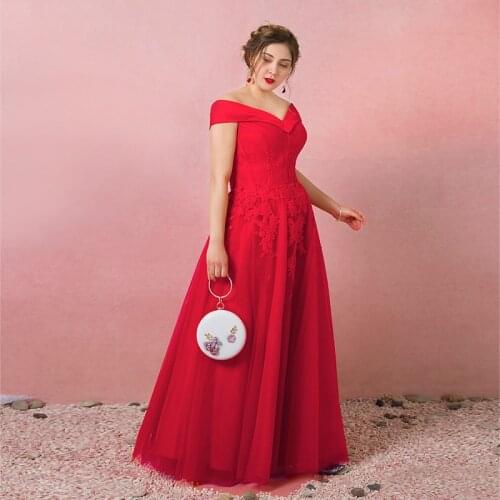 Red Boat Neck Evening Dress Short Sleeves Elegant Empire Appliques A-Line Floor-Length Lace Up Plus Size Women Formal Gowns D821