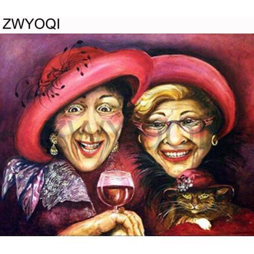 Full Round Diamond mosaic Redhat sister Full Square Diamond painting Red hat sister cat wine DIY Diamond embroidery Cross stitch